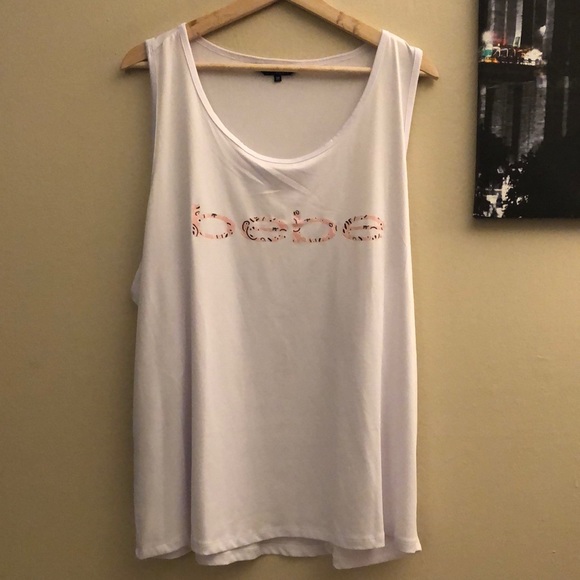 NWT Plus Size BEBE Sport Printed Logo Design Active Wear Tank Top in White - 3X - Picture 1 of 9